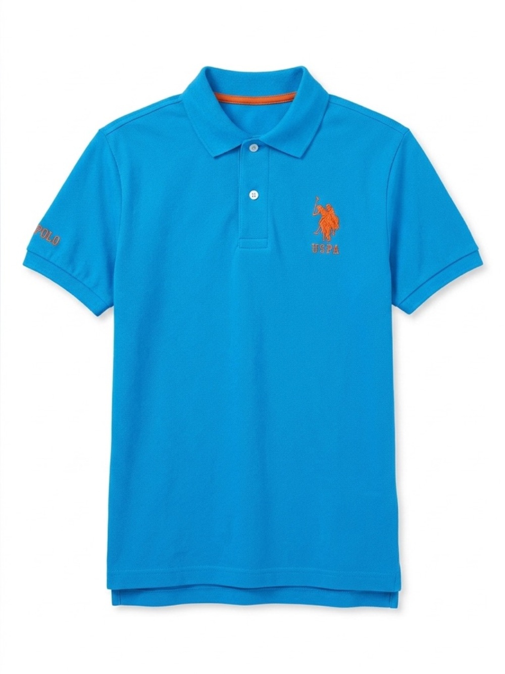 U.S. Polo Assn. Bright Blue Polo with Orange Logo Accent boy 8-9 years old
